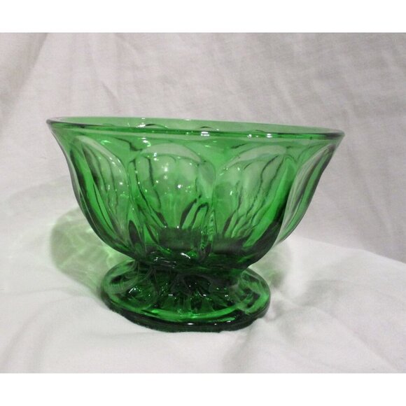 Bowl, Vintage Anchor Hocking Emerald Green Depression Glass Footed Bowl - Picture 2 of 6